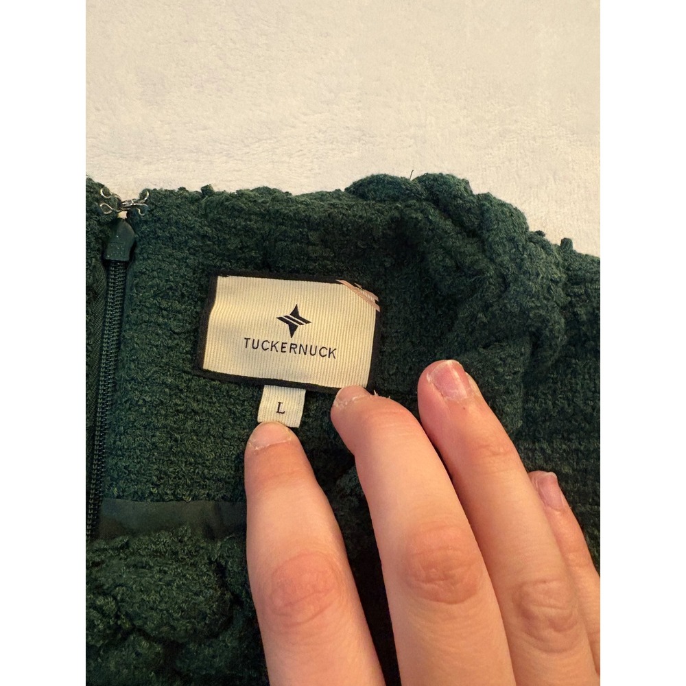 Tuckernuck Hunter Green Tweed Jackie Dress Short Sleeve Gold Button Shift L - Picture 3 of 7